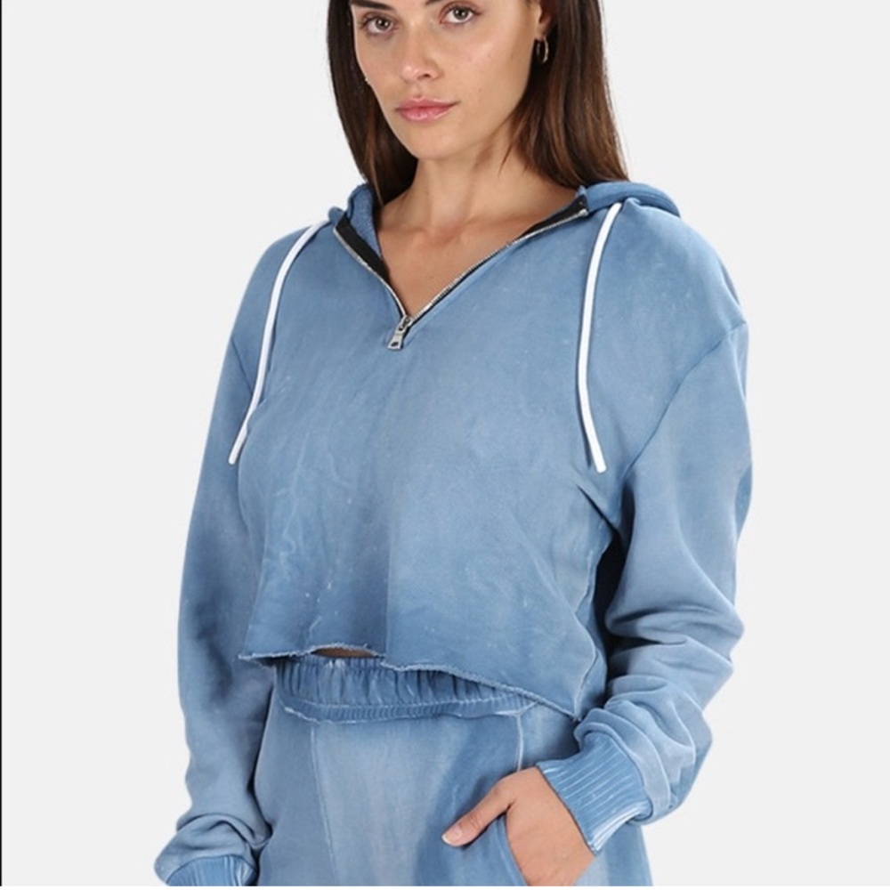 Cotton Citizen Hoodie Cropped Distressed Tie Die Blue